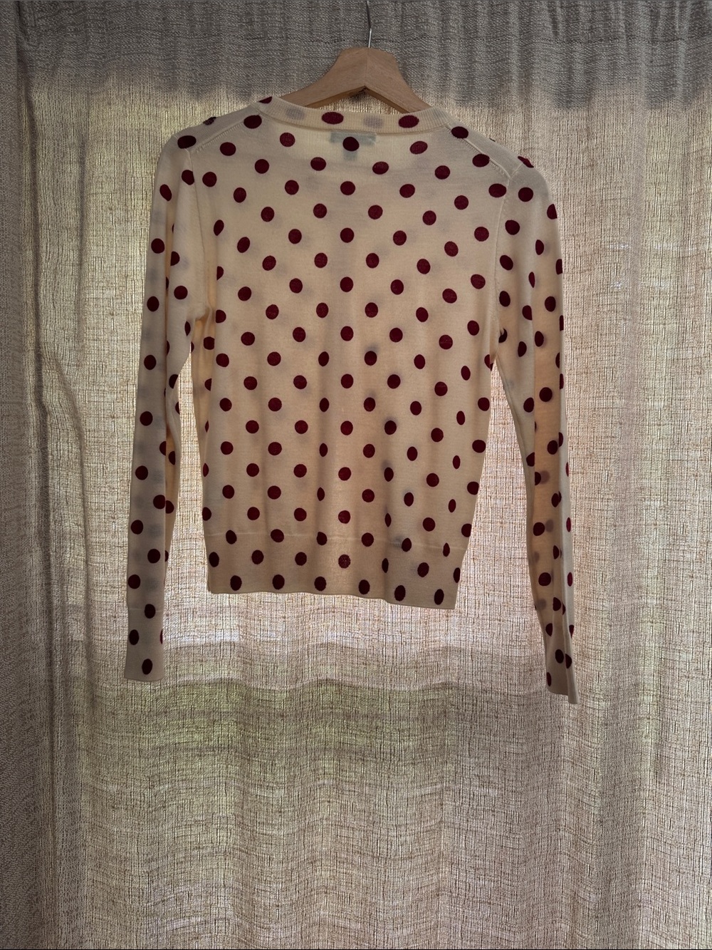 J. Crew Cream Polka Dot Cardigan with Red Dots - Picture 2 of 4